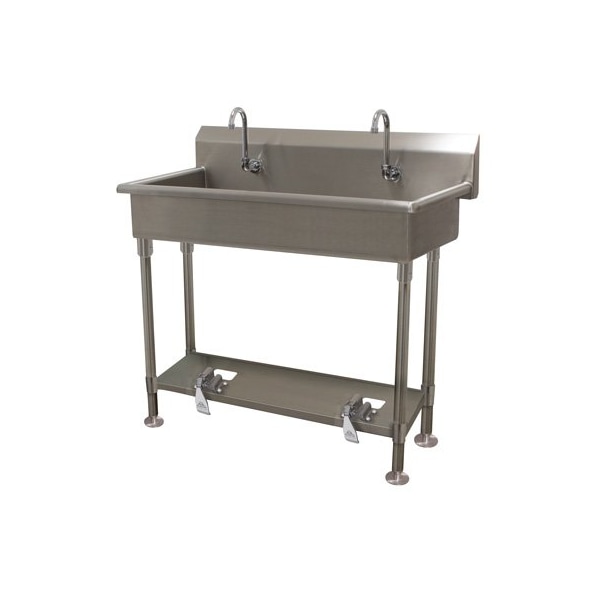 2 Station NSF 16 Ga. 304 SS Floor Mounted Sink - Toe-push Operated